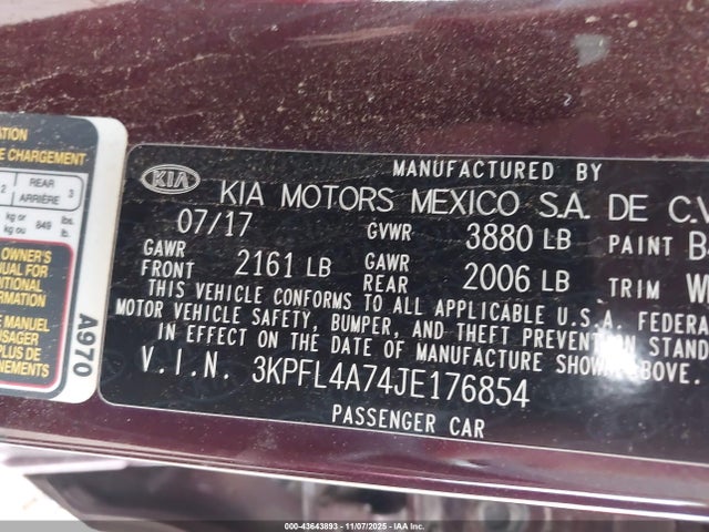 3KPFL4A74JE176854 KIA FORTE LX