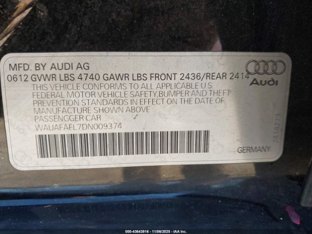 2013 AUDI A4 WAUAFAFL7DN009374 Photo 8