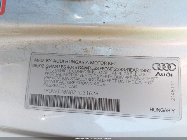 2002 AUDI TT TRUWT28N821031626 Photo 8