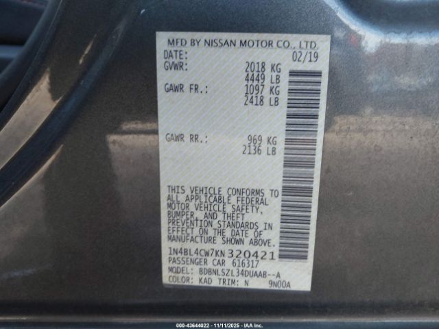 2019 NISSAN ALTIMA 1N4BL4CW7KN320421 Photo 8