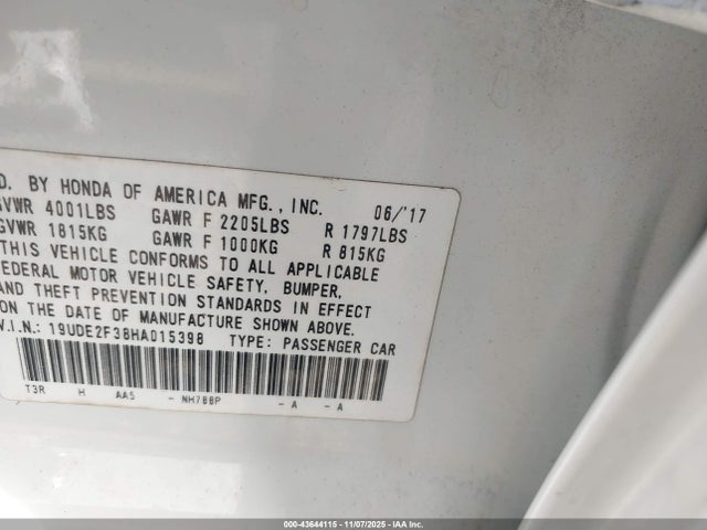 43644115 :رقم المزاد ، 19UDE2F38HA015398 vin ، 2017 Acura Ilx Acurawatch Plus Package مزاد بيع