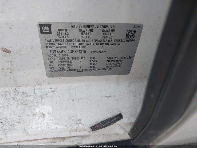 2016 CADILLAC ESCALADE ESV 1GYS3HKJ4GR254315 Photo 8