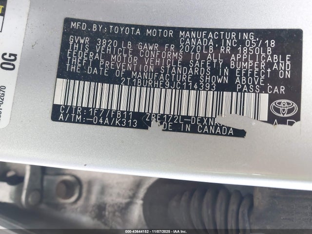 Toyota COROLLA LE 2018 2T1BURHE9JC114393 Image 9