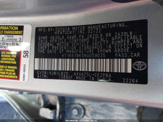 2022 TOYOTA CAMRY 4T1K61BK5NU059035 Photo 8