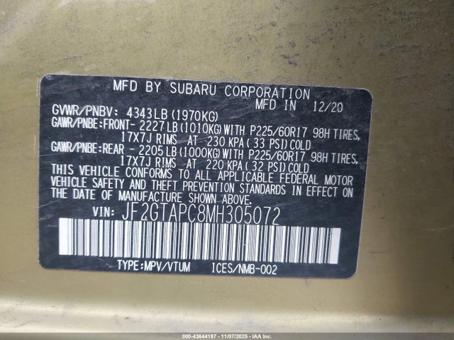 Subaru Crosstrek Premium 2021 JF2GTAPC8MH305072 Image 9