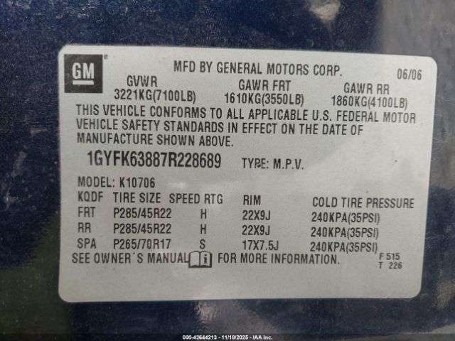 2007 CADILLAC ESCALADE 1GYFK63887R228689 Photo 8