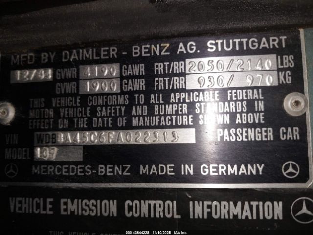 1985 MERCEDES-BENZ 380 WDBBA45C6FA022313 Photo 8