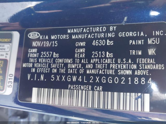 2016 KIA OPTIMA 5XXGW4L2XGG021884 Photo 8