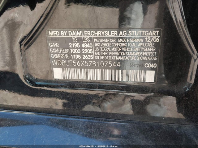 Продаж на аукціоні авто 2007 Mercedes-benz E 350, vin: WDBUF56X57B107544, номер лоту: 43644251