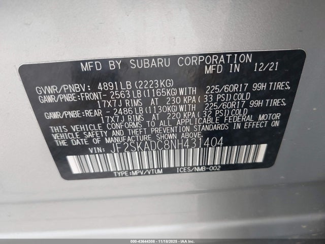 2022 SUBARU FORESTER JF2SKADC8NH431404 Photo 8