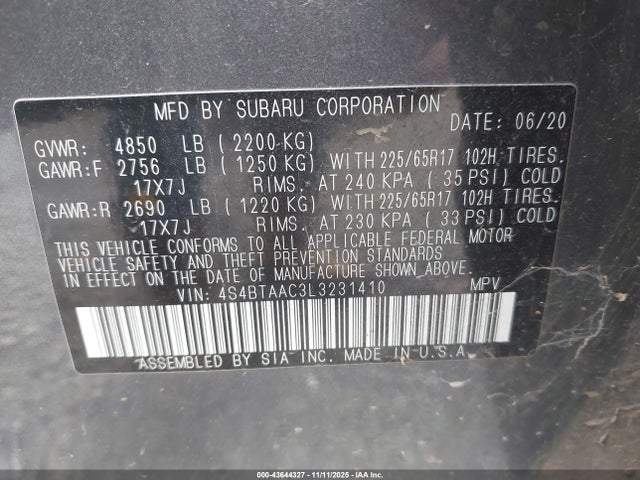 4S4BTAAC3L3231410 Subaru Outback