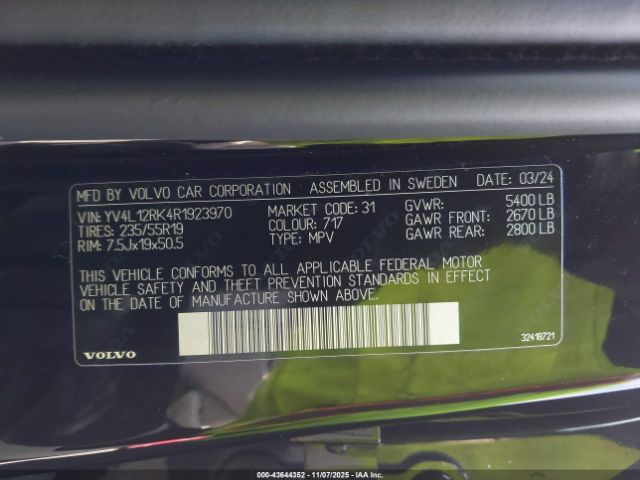 2024 VOLVO XC60 YV4L12RK4R1923970 Photo 8