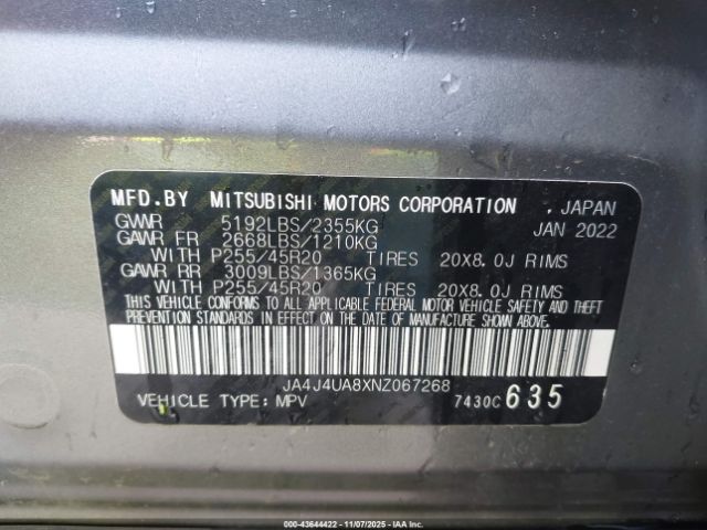 2022 MITSUBISHI OUTLANDER JA4J4UA8XNZ067268 Photo 8
