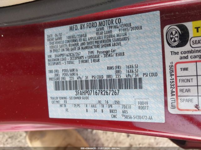 2007 FORD FUSION 3FAHP07167R267267 Photo 8