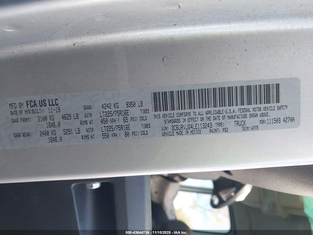 Продаж на аукціоні авто 2020 Ram Promaster 3500 Cargo Van High Roof 159 Wb Ext, vin: 3C6URVJG4LE113243, номер лоту: 43644736