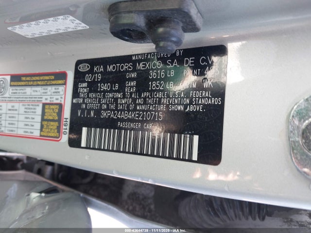 Продаж на аукціоні авто 2019 Kia Rio S, vin: 3KPA24AB4KE210715, номер лоту: 43644739