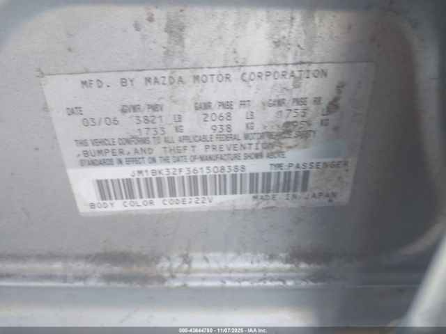 2006 MAZDA MAZDA3 JM1BK32F361508388 Photo 8