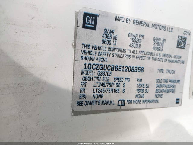 43644843 :رقم المزاد ، 1GCZGUCB6E1208358 vin ، 2014 Chevrolet Express 3500 Work Van مزاد بيع