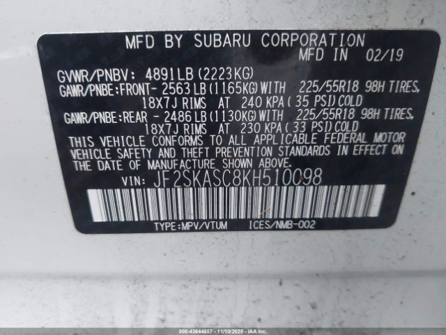 2019 SUBARU FORESTER JF2SKASC8KH510098 Photo 8