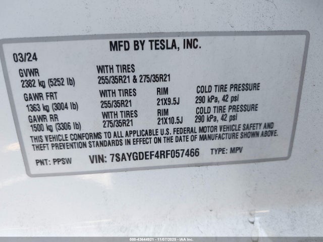 7SAYGDEF4RF057466 Tesla Model Y Performance Dual Motor All-wheel Drive