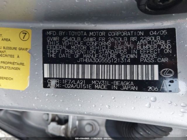 2005 LEXUS ES 330 JTHBA30G555121314 Photo 8