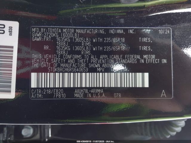 2024 TOYOTA HIGHLANDER HYBRID 5TDKBRCH6RS640653 Photo 8