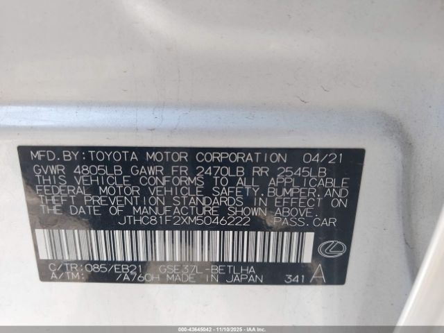 2021 LEXUS IS 300 JTHC81F2XM5046222 Photo 8