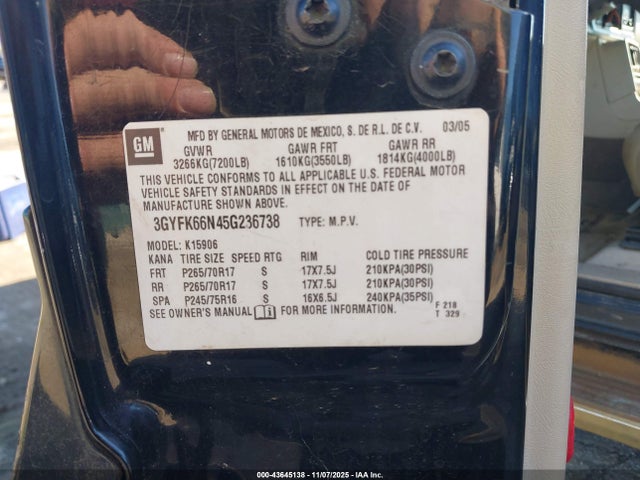 2005 CADILLAC ESCALADE ESV 3GYFK66N45G236738 Photo 8