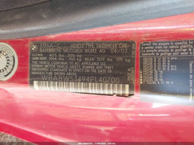2004 BMW 330CI WBABW53494PL40700 Photo 8