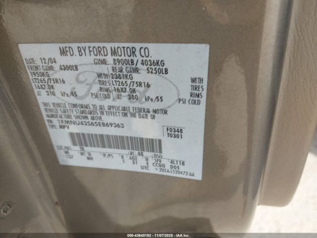 2005 FORD EXCURSION 1FMNU43S65EB69363 Photo 8