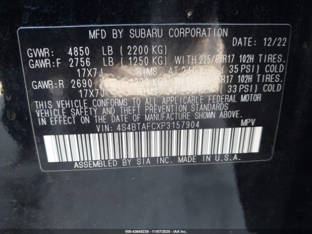 2023 SUBARU OUTBACK 4S4BTAFCXP3157904 Photo 8