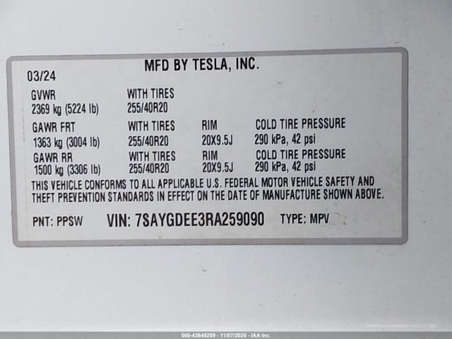 2024 TESLA MODEL Y 7SAYGDEE3RA259090 Photo 8