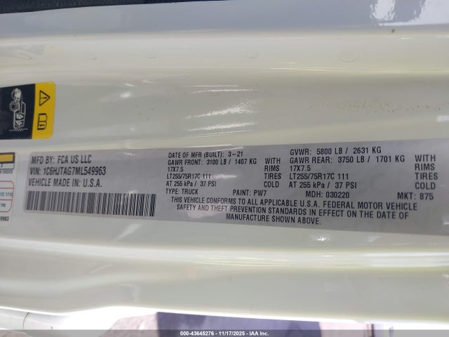 Jeep Gladiator Willys 4x4 2021 1C6HJTAG7ML549963 Image 9