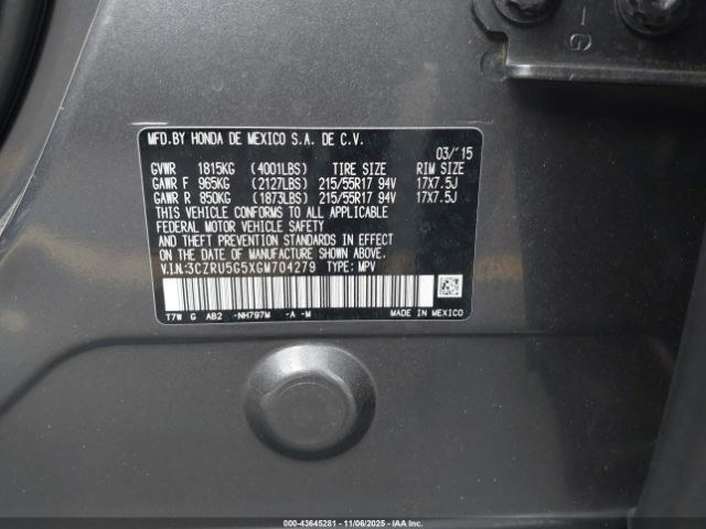 2016 HONDA HR-V 3CZRU5G5XGM704279 Photo 8