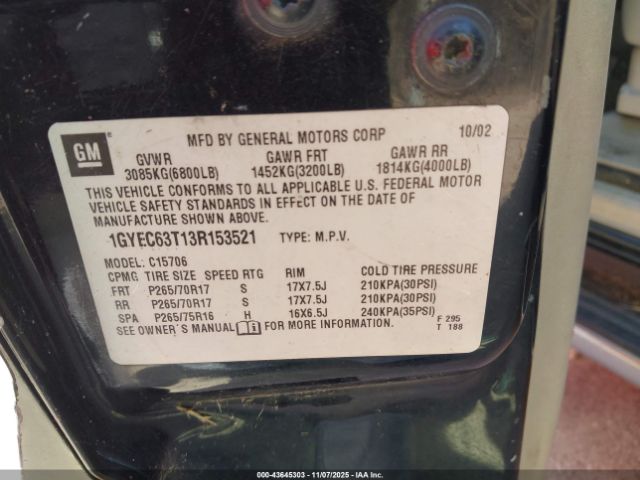 2003 CADILLAC ESCALADE 1GYEC63T13R153521 Photo 8