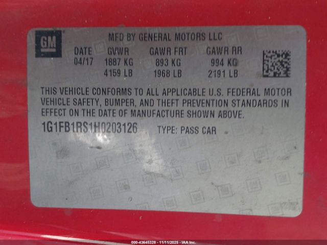 2017 CHEVROLET CAMARO 1G1FB1RS1H0203126 Photo 8