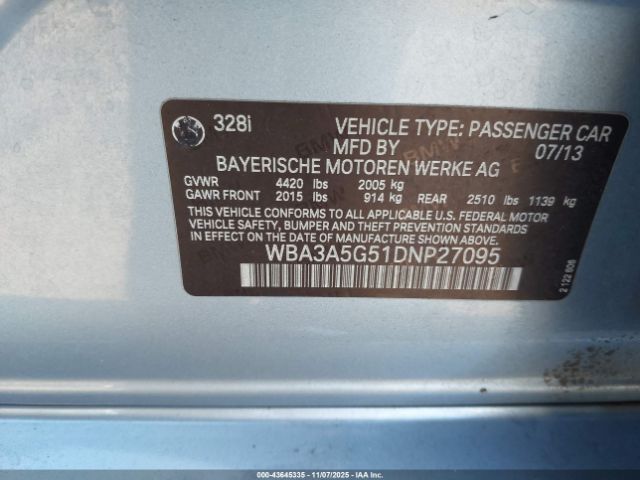 2013 BMW 328I WBA3A5G51DNP27095 Photo 8