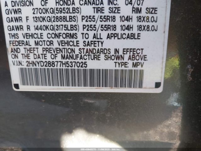 2007 ACURA MDX 2HNYD28877H537025 Photo 8