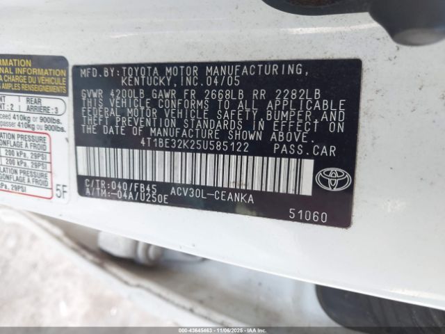 2005 TOYOTA CAMRY 4T1BE32K25U585122 Photo 8