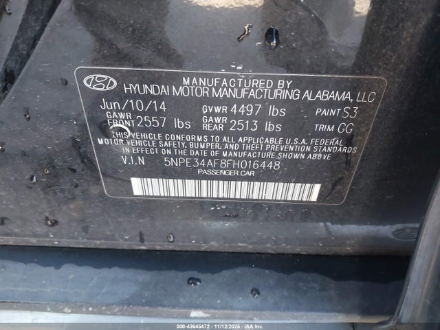Hyundai Sonata Limited 2015 5NPE34AF8FH016448 Image 9