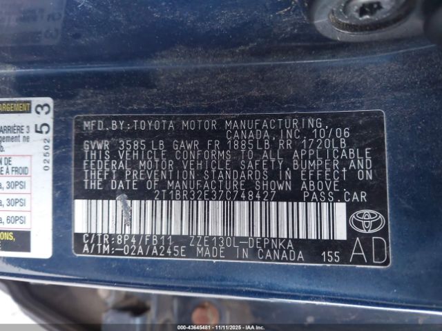 2007 TOYOTA COROLLA 2T1BR32E37C748427 Photo 8