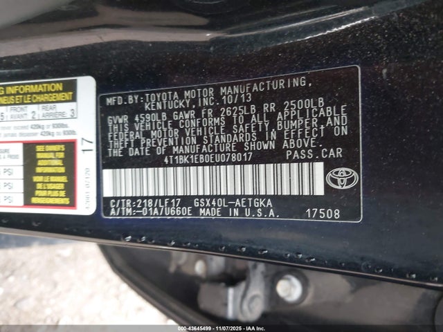 43645499 :رقم المزاد ، 4T1BK1EB0EU078017 vin ، 2014 Toyota Avalon Xle Premium مزاد بيع