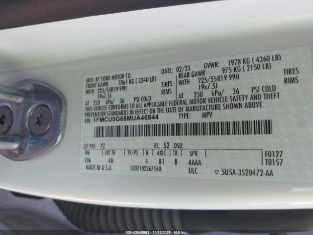 2021 FORD ESCAPE 1FMCU0G68MUA46844 Photo 8