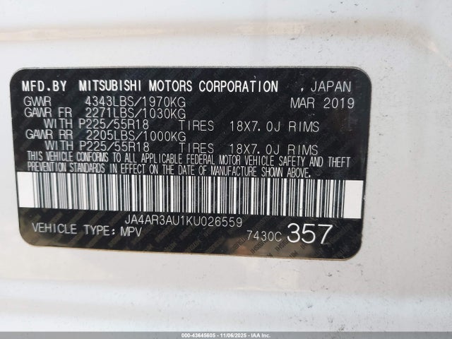 2019 MITSUBISHI OUTLANDER SPORT JA4AR3AU1KU026559 Photo 8