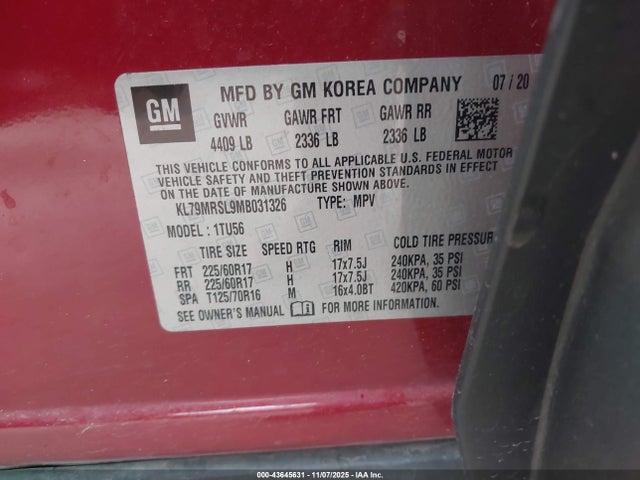 KL79MRSL9MB031326 Chevrolet Trailblazer Awd Lt