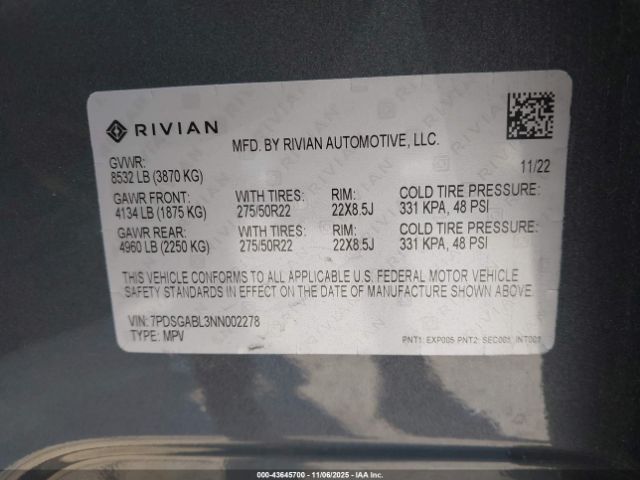 2022 RIVIAN R1S 7PDSGABL3NN002278 Photo 8