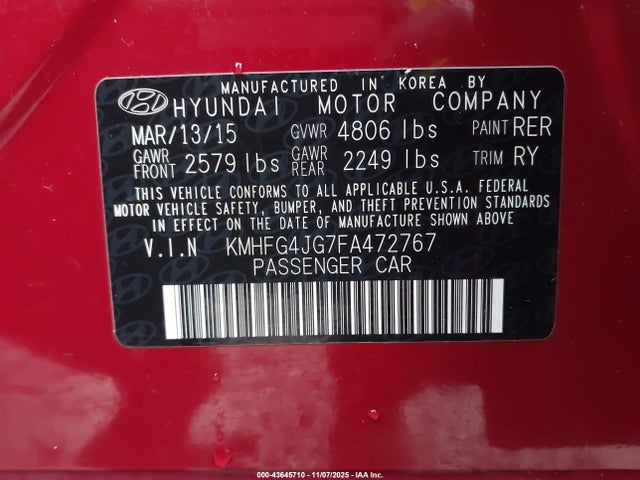 Hyundai Azera 2015 KMHFG4JG7FA472767 Image 9