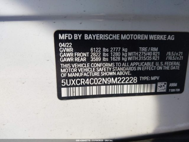 2022 BMW X5 5UXCR4C02N9M22228 Photo 8