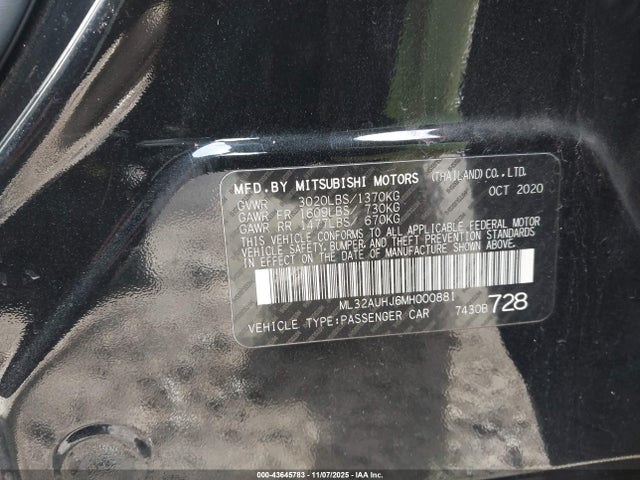 2021 MITSUBISHI MIRAGE ML32AUHJ6MH000881 Photo 8