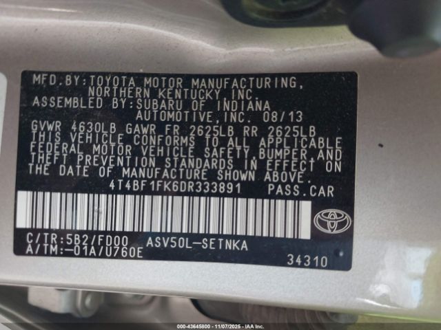 2013 TOYOTA CAMRY 4T4BF1FK6DR333891 Photo 8